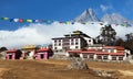 Tengboche Monastery prayer flags Khumbu Nepal Himalayas Royalty Free Stock Photo