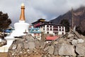 Tengboche Monastery with stupa and prayar wall Royalty Free Stock Photo