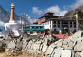 Tengboche monastery with stupa and prayer mani wall Royalty Free Stock Photo