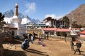 Tengboche monastery with stupa and prayer mani wall Royalty Free Stock Photo