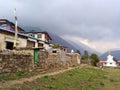 Tengboche, Nepal - May 2019: Tengboche panoramic during the trekking to everest base camp, Sagarmatha