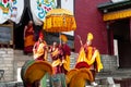 The monks and lama during the Mani Rimdu festival in Tengboche Monastery