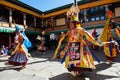 The monks perform religious masked buddhistic dance during the Mani Rimdu festival in Tengboche Monastery