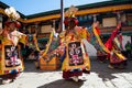 The monks perform religious masked buddhistic dance during the Mani Rimdu festival in Tengboche Monastery