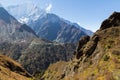 Tengboche village monastery and Kangtega mountain. Royalty Free Stock Photo