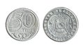 50 tenge Kazakhstan 2000 year. Isolated object on a white background.