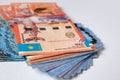 Tenge on white background. Kazakh money. Banknotes tenge. Money Kazakhstan Tenge