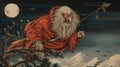 Tengu Haunted By The Moon: Unique Yokai Illustrations In The Style Of Hugo Simberg Royalty Free Stock Photo