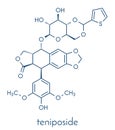 Teniposide cancer drug molecule topoisomerase II inhibitor. Skeletal formula.