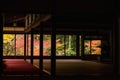 Tenjuan wooden temple hall with fall garden, Kyoto Royalty Free Stock Photo