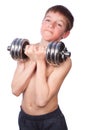 Tennager lifts heavy dumbbell