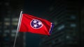 Tennessee Flag Waving at night. 3d render animation 4k