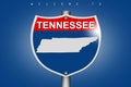 Tennessee map on highway road sign over blue background