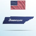 Tennessee state with shadow with USA waving flag