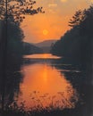 Tennessee Sunset Lake Art Digital Oil Painting Impressionist Landscape Royalty Free Stock Photo