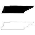 Tennessee TN state Map USA. Black silhouette and outline isolated maps on a white background. EPS Vector Royalty Free Stock Photo