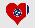 Tennessee USA Heart Flag. TN US Love Shape State Flag. Tennessean United States of America Banner Icon Sign Symbol Clipart EPS