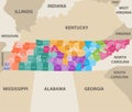 Tennessee vector congressional distrcits map with nearest states