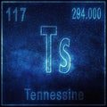 Tennessine chemical element, Sign with atomic number and atomic weight