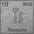 Tennessine chemical element, Sign with atomic number and atomic weight