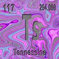 Tennessine chemical element Sign with atomic number and atomic weight