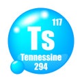 Tennessine element symbol. Atomic number 117. Mass 294. Blue sphere icon. Royalty Free Stock Photo