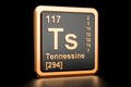 Tennessine Ts chemical element. 3D rendering