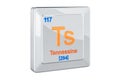 Tennessine Ts, chemical element sign. 3D rendering Royalty Free Stock Photo