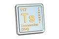 Tennessine Ts, chemical element sign. 3D rendering Royalty Free Stock Photo