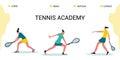 Tennis Academy, summer tennis camp.the concept of Junior sports training.Site template for the Home page or app.Girls with rackets