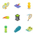 Tennis attributes icons set, isometric 3d style Royalty Free Stock Photo