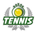 Tennis Badge Logo Template with ball and laurel wreath.