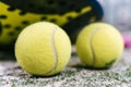 tennis ball on the artificial grass court after a paddle tennis match. Royalty Free Stock Photo
