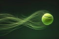 A tennis ball is captured at the moment of its powerful flight through the air during a game, A graphical representation