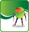 Tennis ball cartoon character wearing a visor