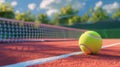 Tennis ball on the tennis court with sunlight. Sports activities and recreation. Royalty Free Stock Photo