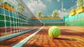 Tennis ball on the tennis court with sunlight. Sports activities and recreation. Royalty Free Stock Photo