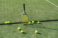 Tennis ball on an empty tennis court. High quality photo Royalty Free Stock Photo