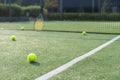 Tennis ball on an empty tennis court. High quality photo Royalty Free Stock Photo