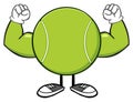 Tennis Ball Faceless Cartoon Mascot Character Flexing