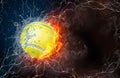 Tennis ball in fire and water