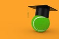 Tennis Ball with Graduation Academic Cap. 3d Rendering