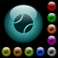 Tennis ball icons in color illuminated glass buttons Royalty Free Stock Photo