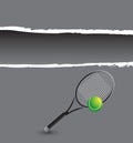 Tennis ball with racket on gray ripped template