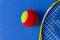 tennis ball and racket in outdoor court Royalty Free Stock Photo