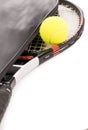 Tennis ball and racket on a white background Royalty Free Stock Photo