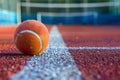 Tennis ball on a red clay court close-up Royalty Free Stock Photo