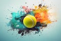 Tennis ball splashes colorful. Generate Ai