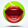 Tennis ball with a talking female mouth