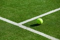 Tennis ball on tennis grass court. Royalty Free Stock Photo